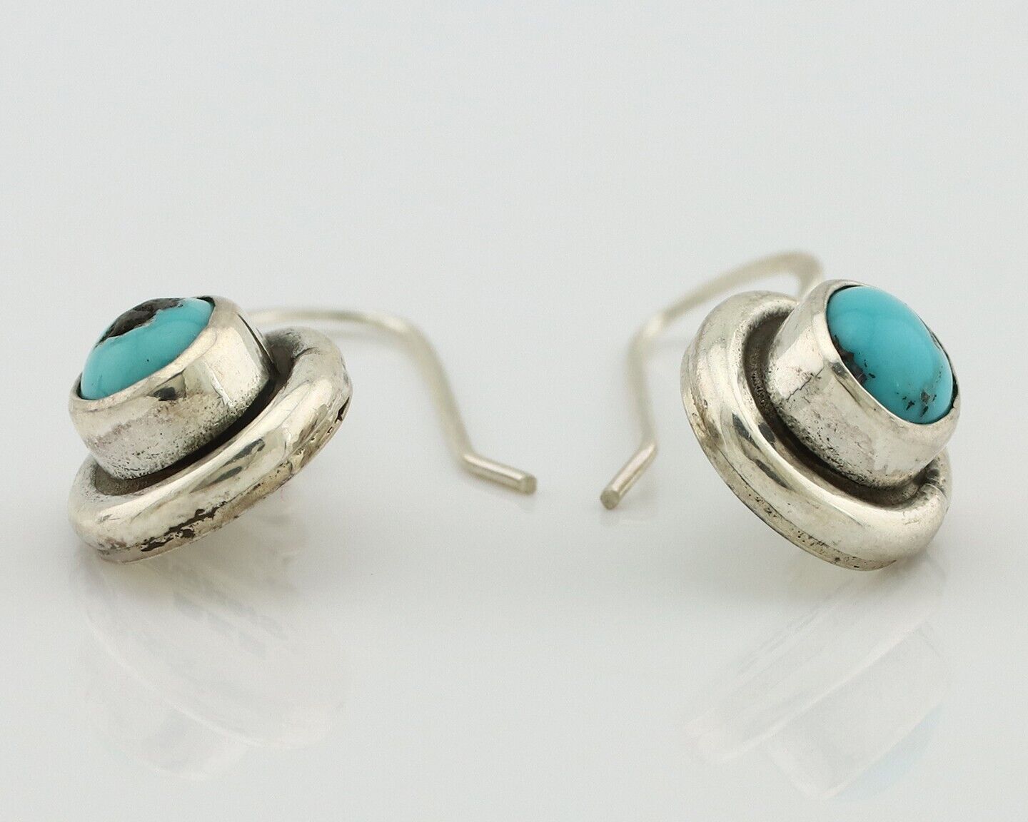 Navajo Earrings 925 Silver Sleeping Beauty Turquoise Native Artist C.80s