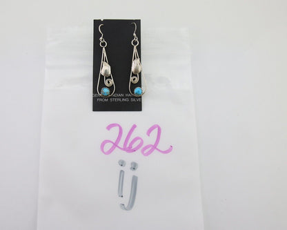 Navajo Dangle Earrings 925 Silver Natural Blue Turquoise Artist Signed JB C.80's