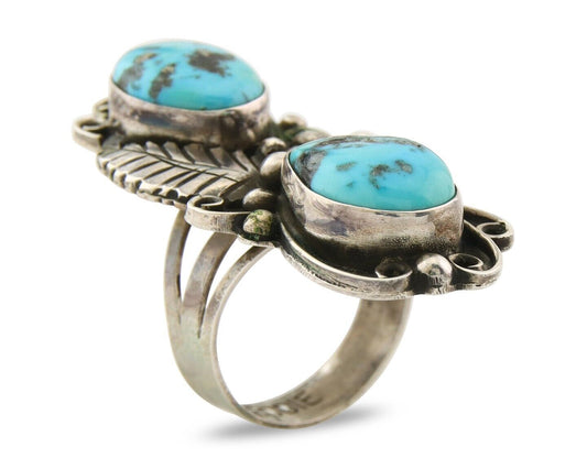 Navajo Ring 925 Sterling Turquoise Signed Eddie C.80's Size 8.5
