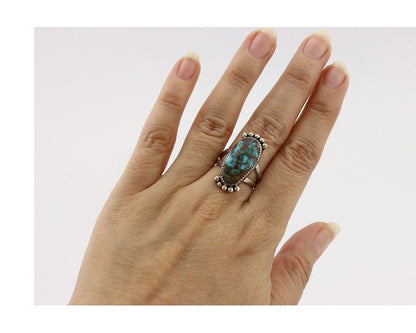 Navajo Ring 925 Silver Natural Turquoise Native American Artist C.80's