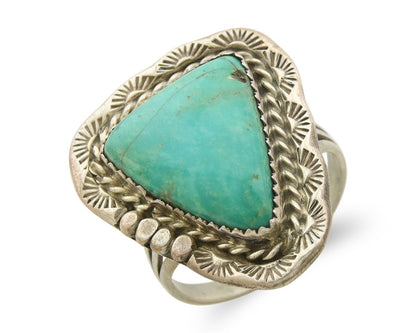 Navajo Ring 925 Sterling Natural Blue Turquoise Native Artist C.80's Size 9.0