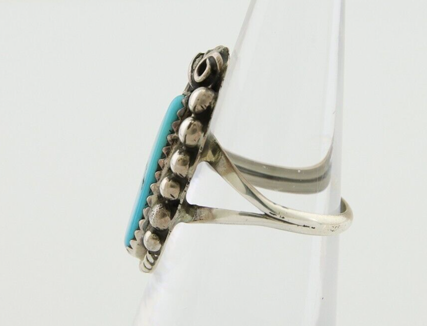 Navajo Ring .925 Silver Natural Slab Turquoise Signed Justin Morris C.80's