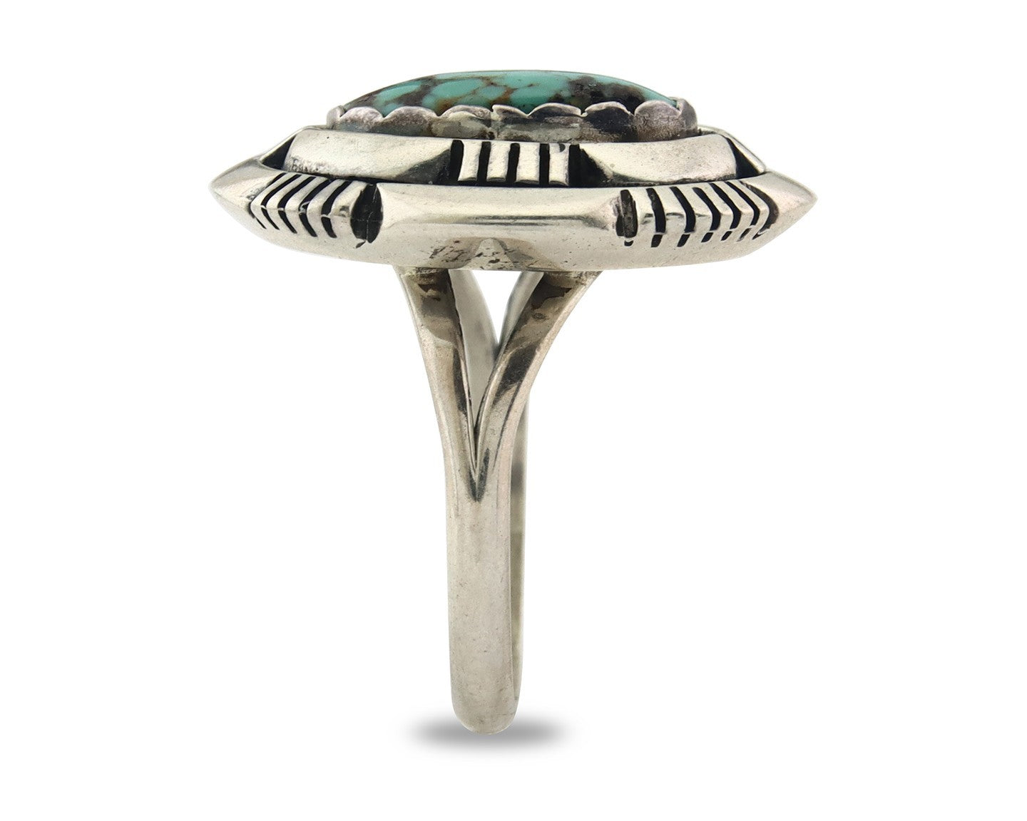 Vintage Navajo Ring 925 Sterling Silver Authentic Turquoise Signed LM Nez Sz 8.0