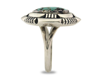 Vintage Navajo Ring 925 Sterling Silver Authentic Turquoise Signed LM Nez Sz 8.0