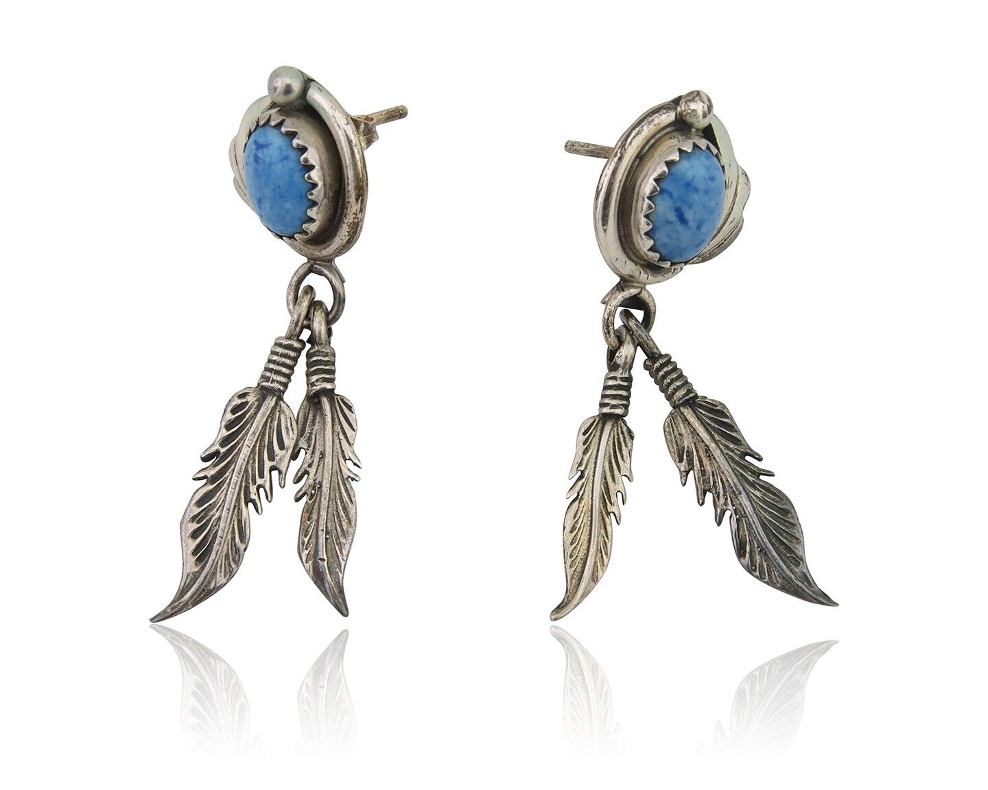 Navajo Earrings 925 Silver Blue Denim Lapis Native American Artist C.80's