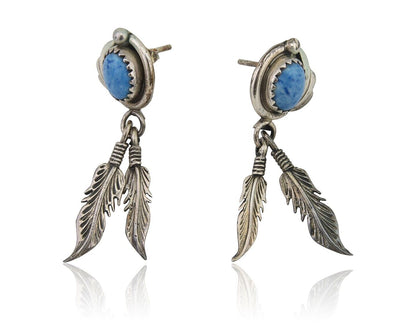 Navajo Earrings 925 Silver Blue Denim Lapis Native American Artist C.80's