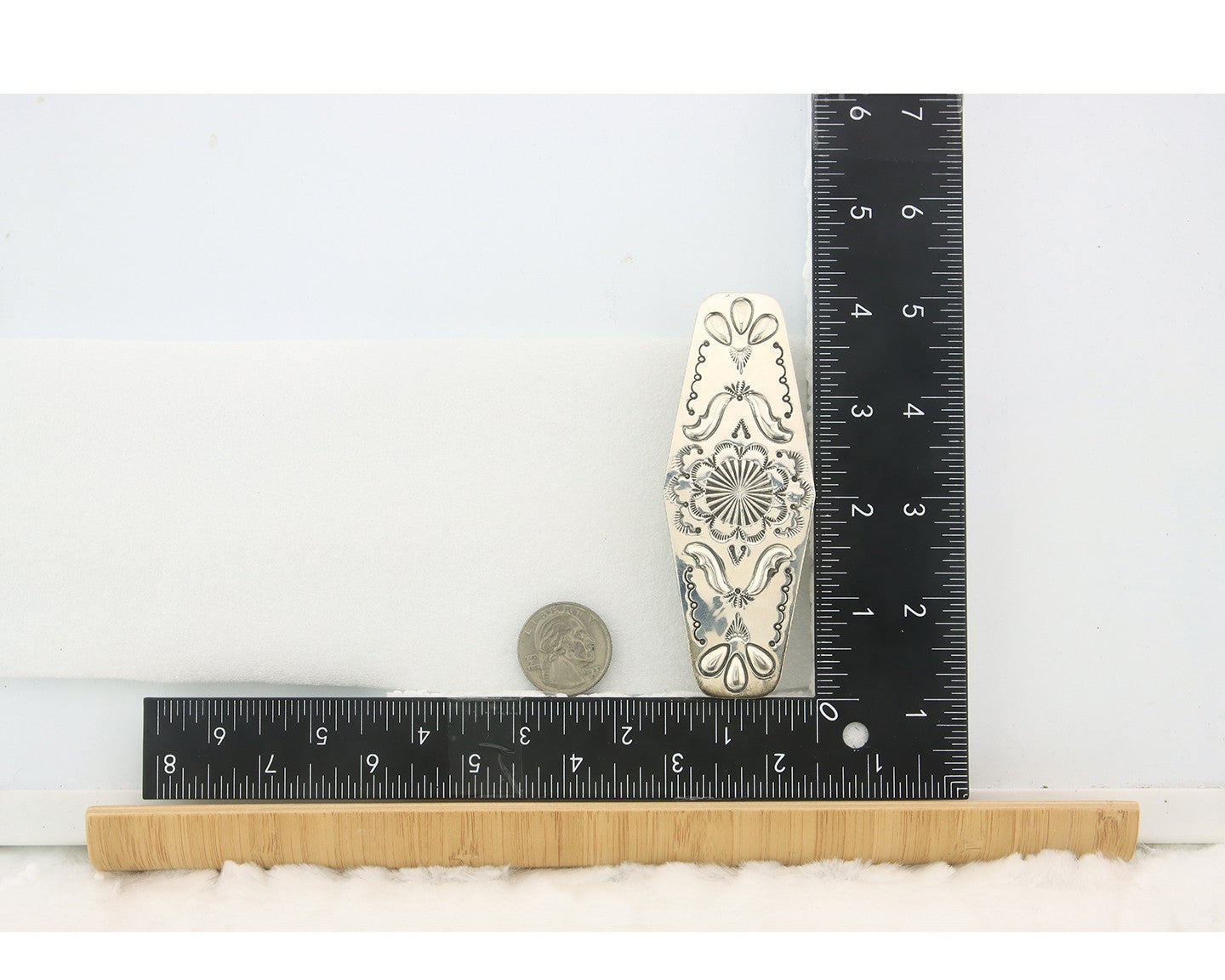 Vintage Navajo Barrette 925 Sterling Silver Hand Stamped Signed Jim Bitsui