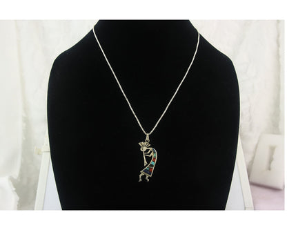 Navajo Kokopelli Necklace Sterling Silver Authentic Natural Gemstone