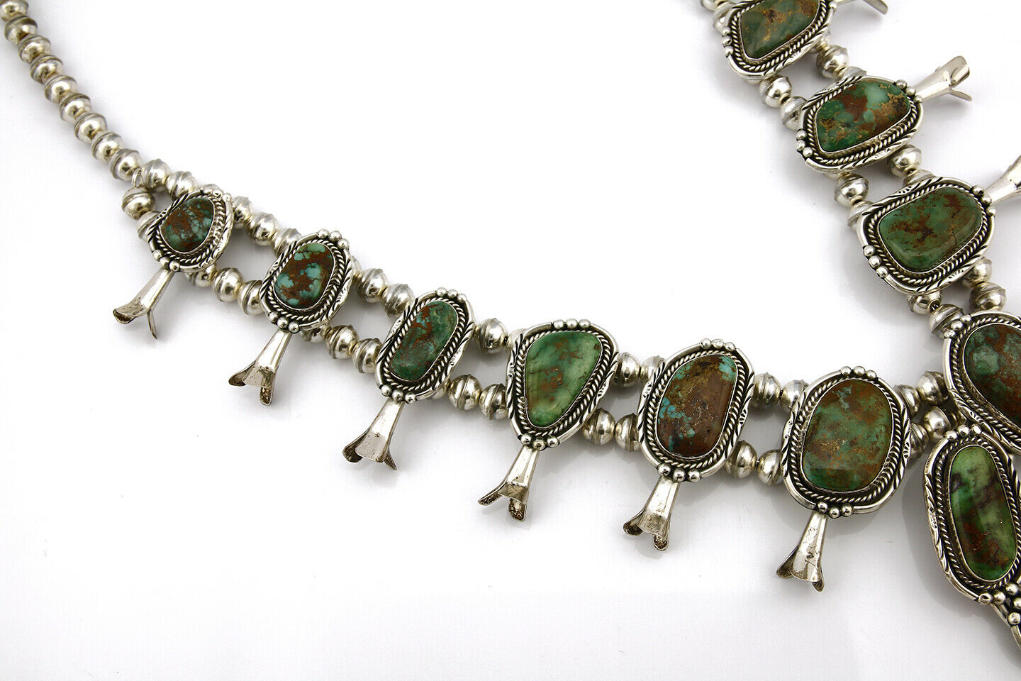 Navajo Larry Sandoval Squash Necklace Royston Turquoise .925 Silver C.80's