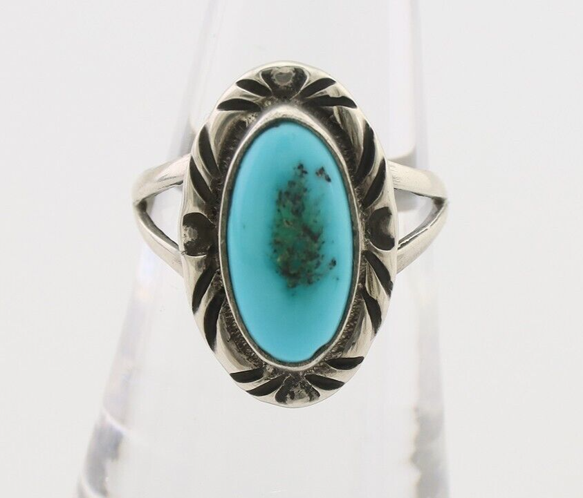 Navajo Ring 925 Silver Sleeping Beauty Turquoise Artist Signed SC C.80's