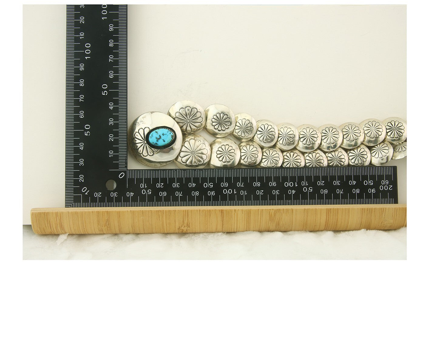 Vintage Navajo Bead Necklace 925 Siilver Turquoise Hand Stamped Native Artist