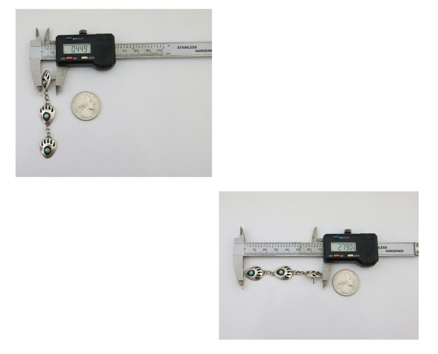 Navajo Paw Earrings 925 Silver Kingman Turquoise Native American Artist C.80's