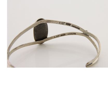 Navajo Hand Stamped Cuff Bracelet Malachite 925 Silver Artist Signed IJC C.80's