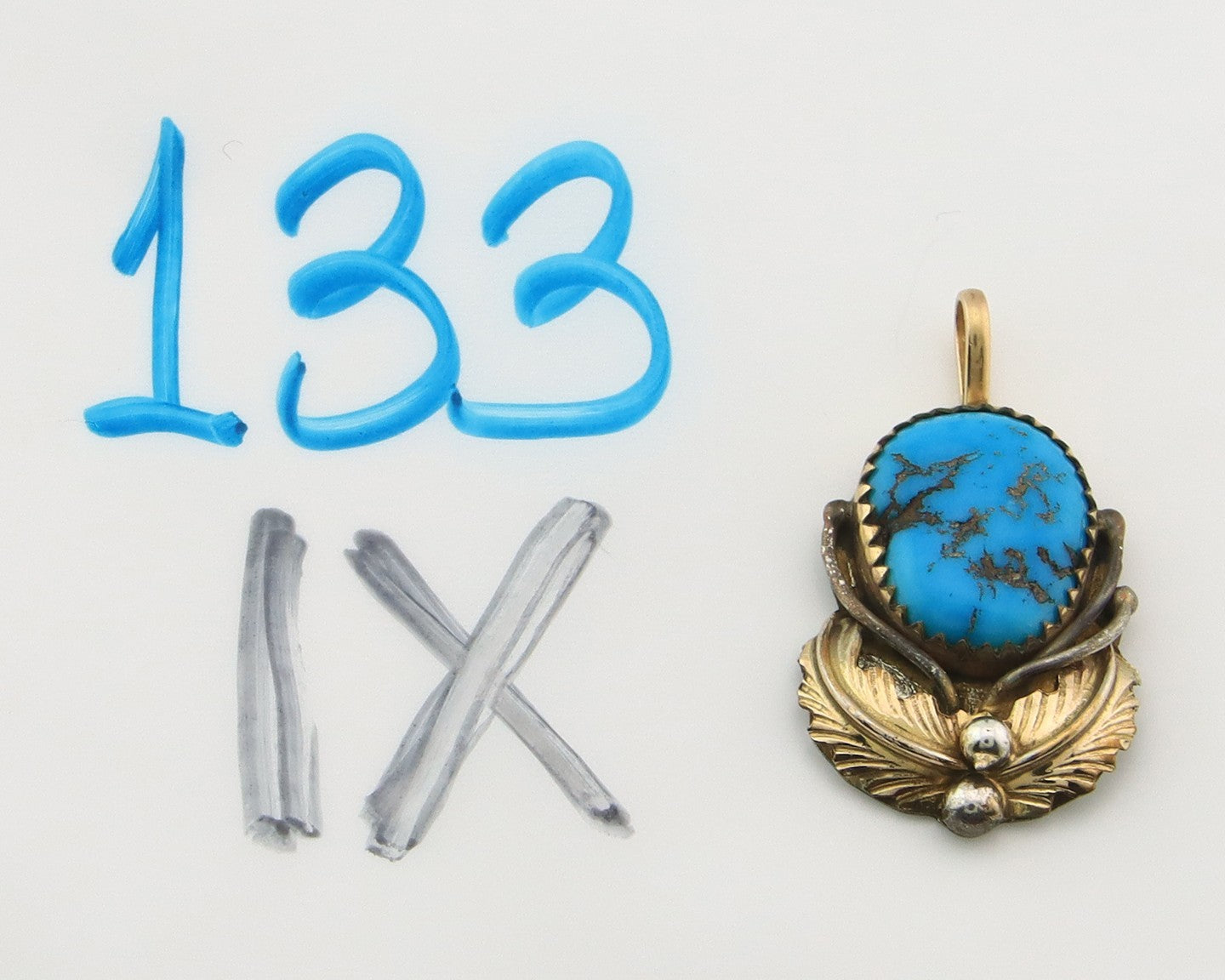 Navajo Pendant Sterling Silver & Gold Natural Blue Turquoise Signed Virgnina C