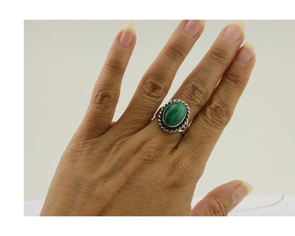 Navajo Ring 925 Silver Natural Malachite Native American Artist C.80's