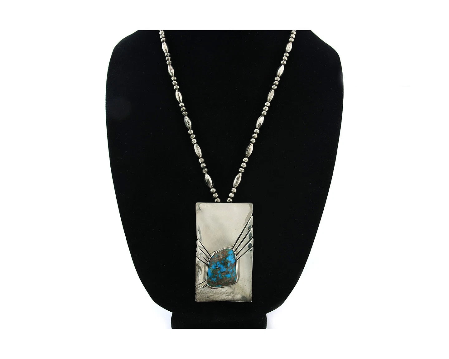 Navajo Bead Necklace 925 Sterling Silver Nugget Turquoise Vintage Signed C.80's