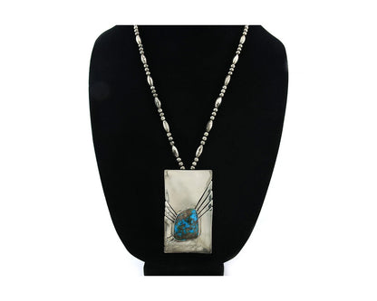 Navajo Bead Necklace 925 Sterling Silver Nugget Turquoise Vintage Signed C.80's