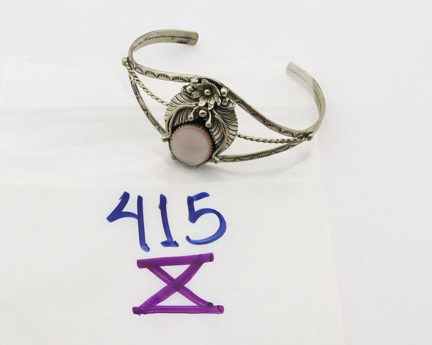 Navajo Cuff Bracelet Sterling Silver Authentic Pink Muscle Artist Signed EP