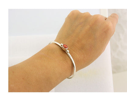 Navajo Bracelet .925 Silver Mediterranean Red Coral Cuff Native Artist C.80's