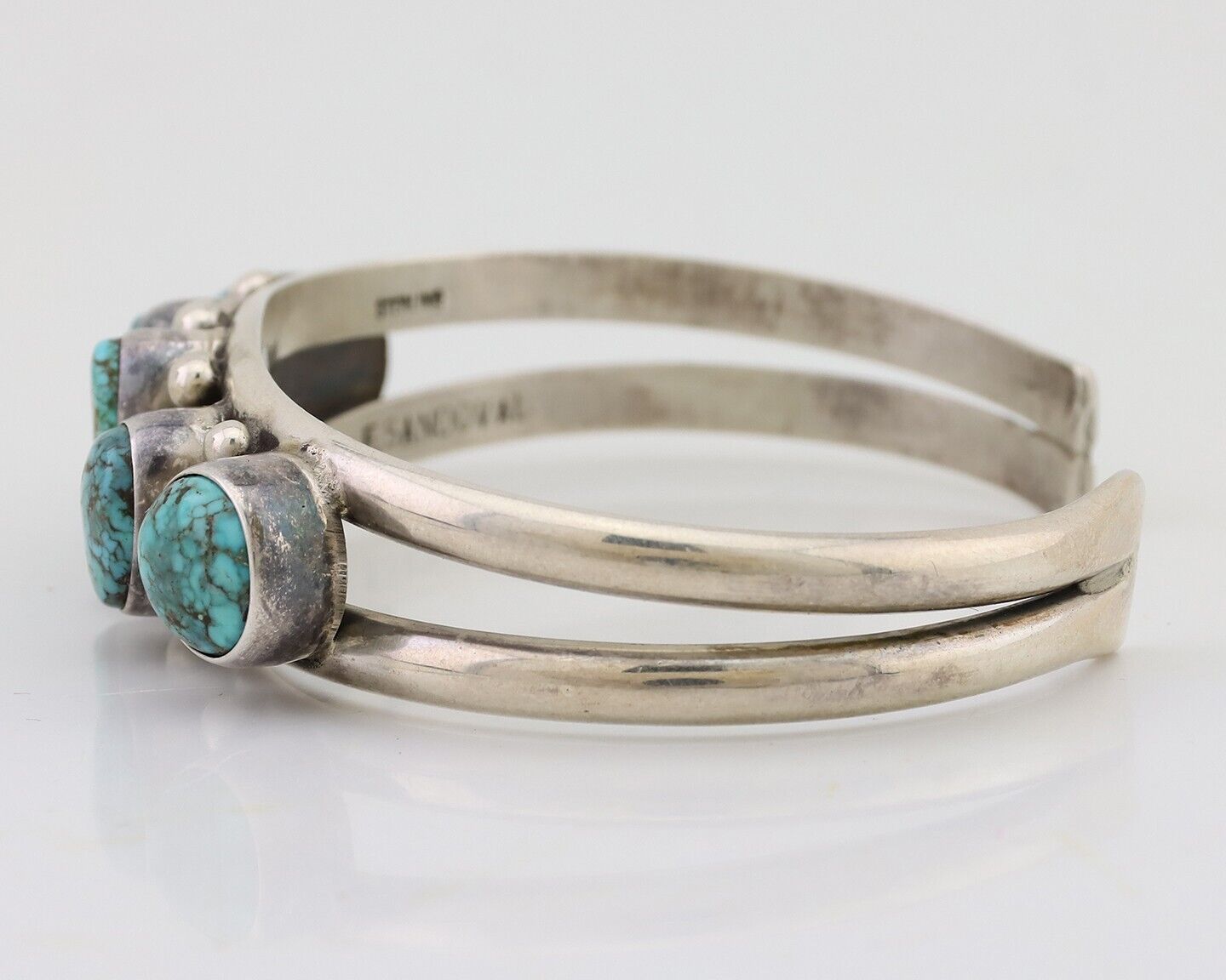 Navajo Cuff Bracelet 925 Silver Natural Turquoise Signed Frank Sandoval C.80's