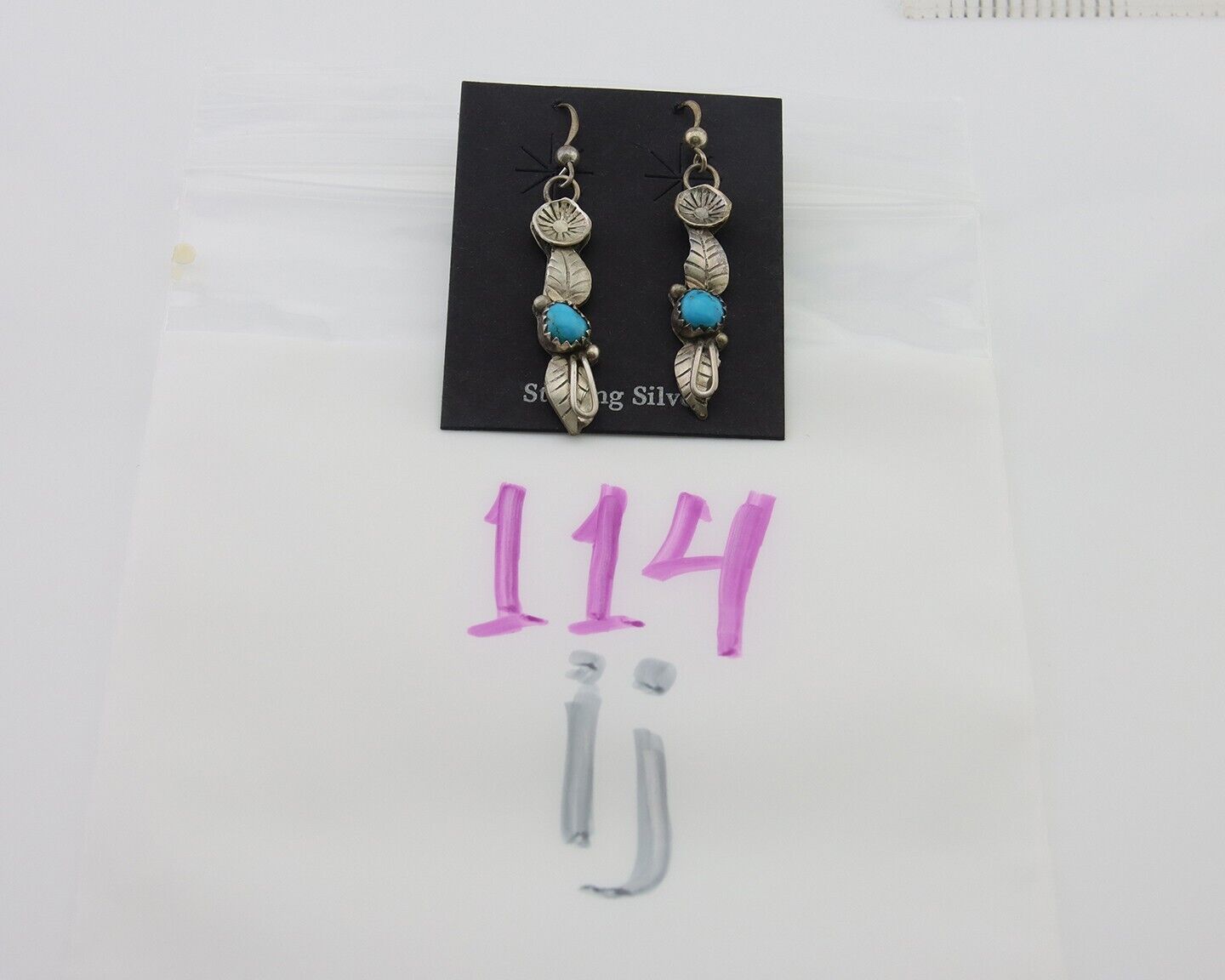 Navajo Dangle Earrings 925 Silver Natural Turquoise Native Artist C.80's