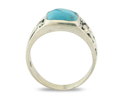 Men Vintage Nugget Ring 925 Sterling Turquoise Artist Signed SC Size 10.5