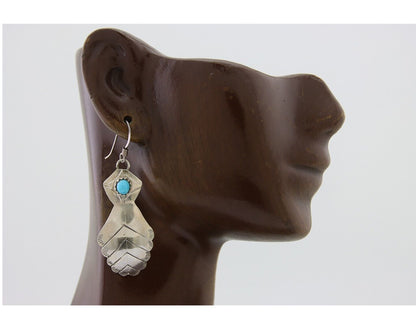 Navajo Dangle Earrings 925 Silver Natural Turquoise Artist Signed JB C.80's
