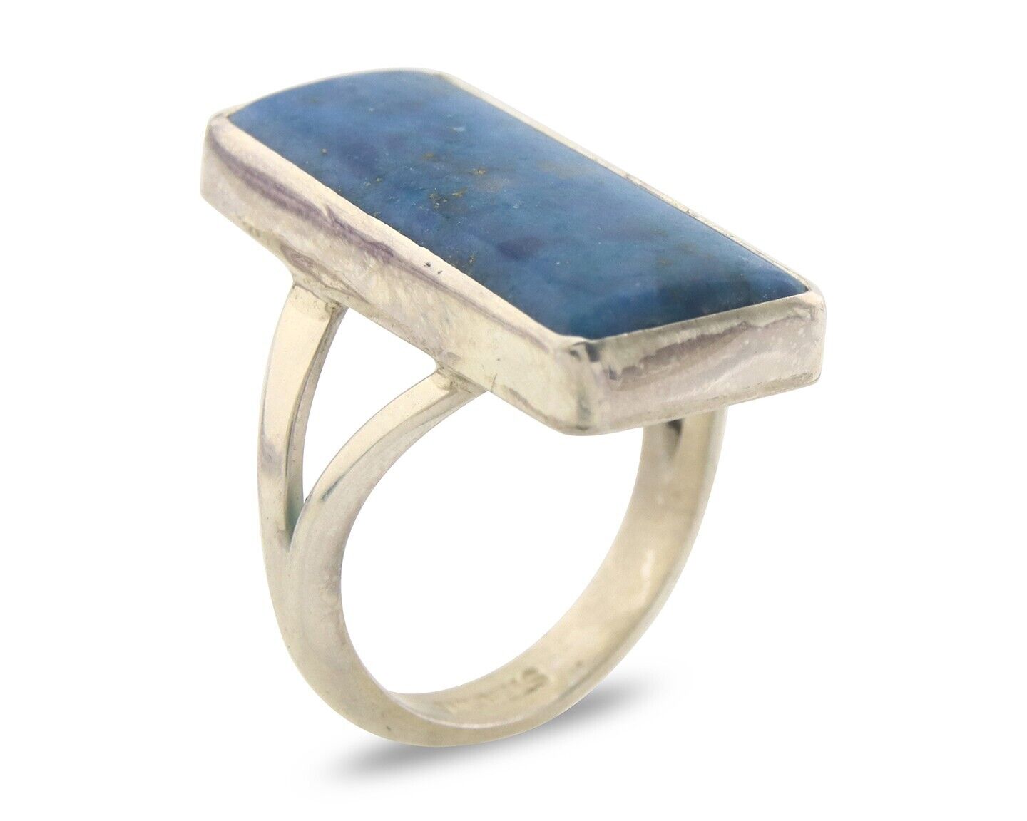 Navajo Ring 925 Sterling Lapis Handmade Native Artist C.80's Size 6.25