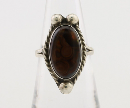 Navajo Handmade Ring 925 Silver Natural Fire Opal Native Artist Size 6.5 C.80's