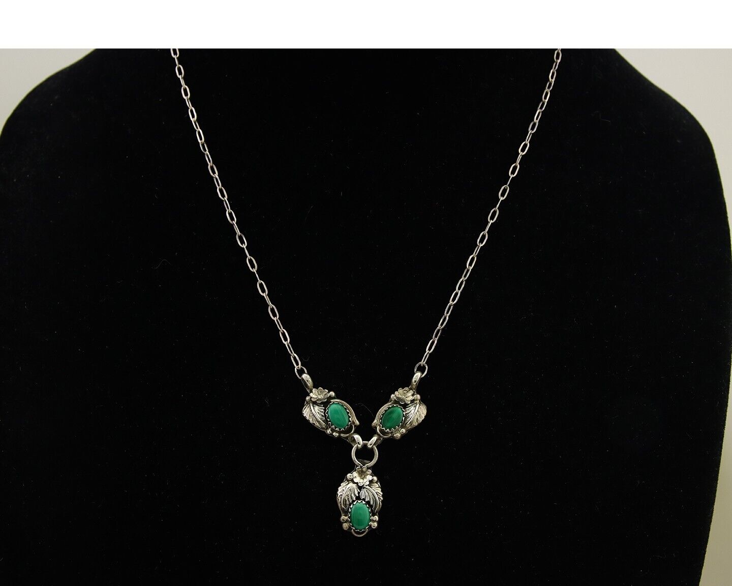 Navajo Necklace 925 Silver Natural Malchite Native American Signed SN C.80's