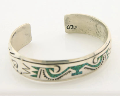 Navajo Cuff Bracelet Sterling Silver Authentic Turquoise Signed Stanley Bain