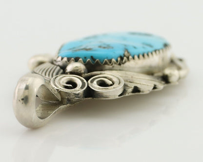 Navajo Pendant 925 Silver Sleeping B Turquoise Signed Justin Morris C.80's