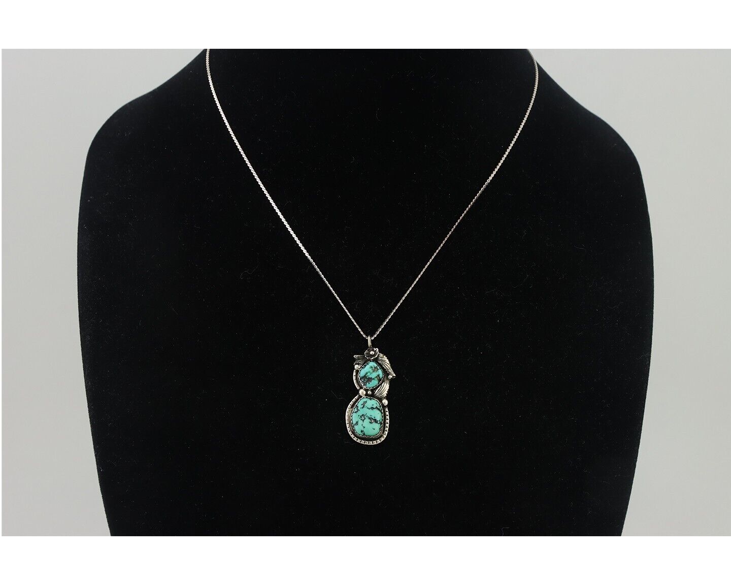 Navajo Necklace 925 Silver Natural Turquoise Signed Tom Willeto C.80s