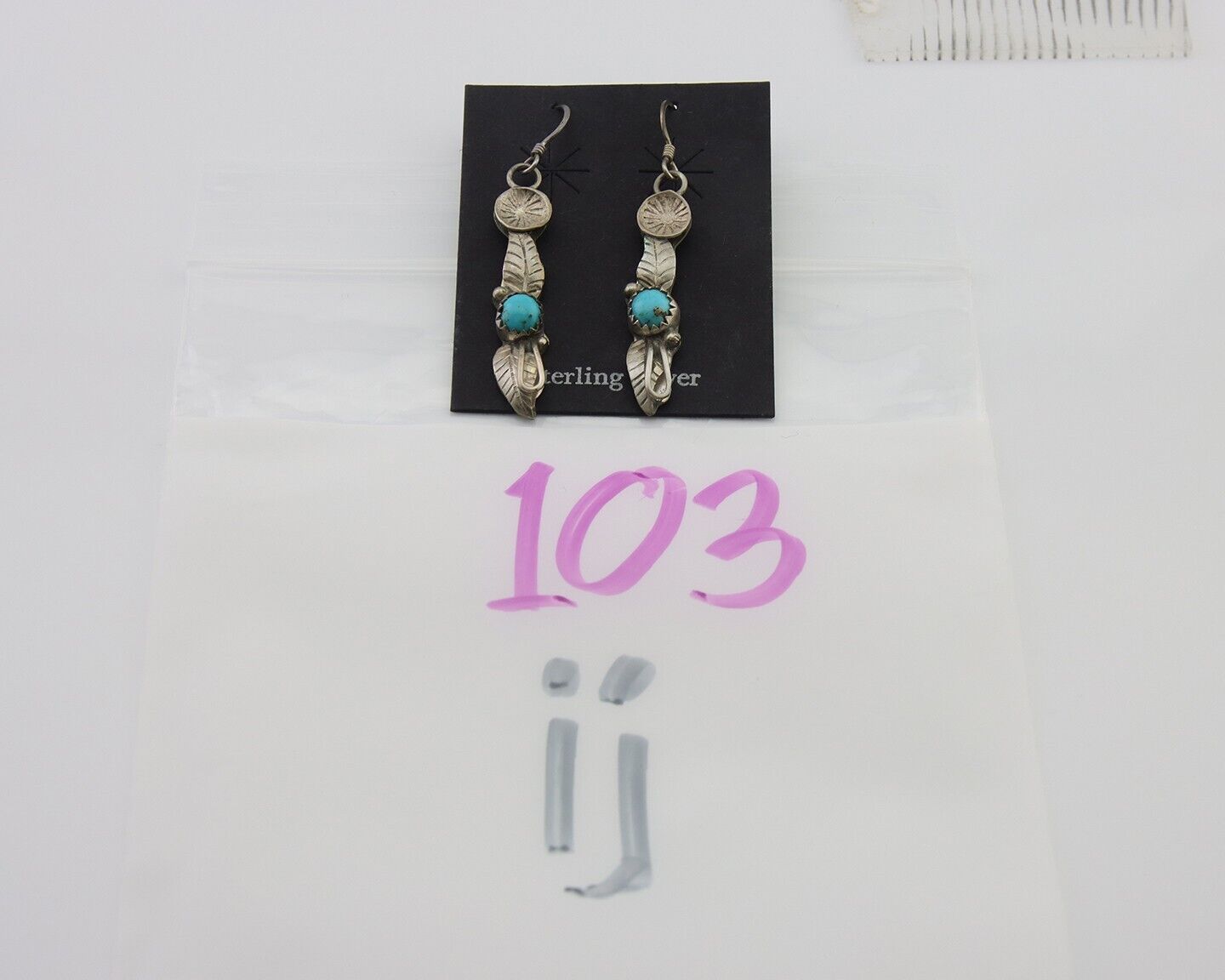 Navajo Dangle Earrings 925 Silver Natural Turquoise Native Artist C.80's