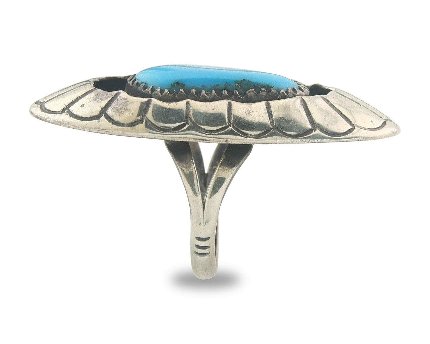 Vintage Ring 925 Sterling Authentic Turquoise Artist Signed Size 7.75