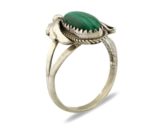 Navajo Ring 925 Silver Natural Mined Malachite Artist Signed Justin Morris C.80s