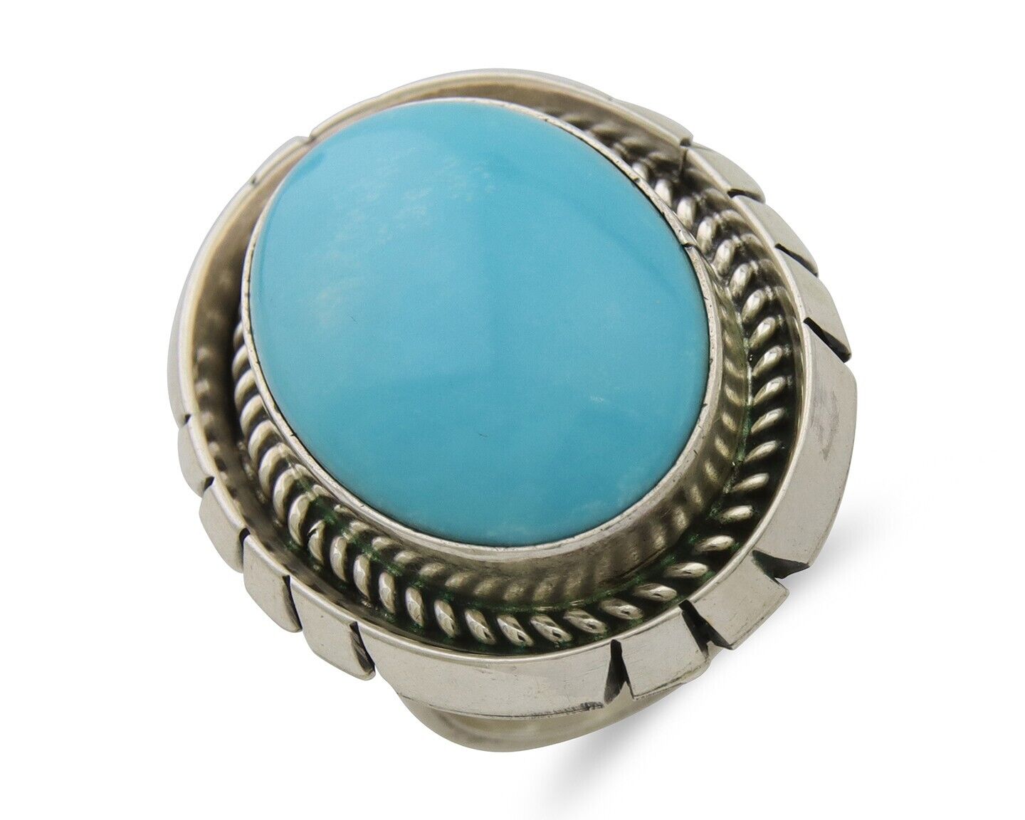 Navajo Ring 925 Silver Natural Blue Turquoise Signed Etsitty C.80's