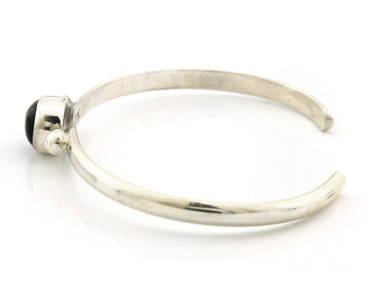 Navajo Cuff Bracelet Sterling Silver Natural Mined Black Onyx Native Artist