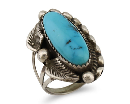 Navajo Ring 925 Silver Sleeping Beauty Turquoise Signed SC C.80's