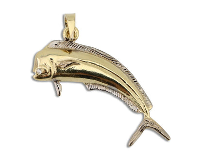 Men 14k Solid Gold Mahi Mahi Dorado Fish Pendant Medium Size 1/2 in x 1 1/2 in