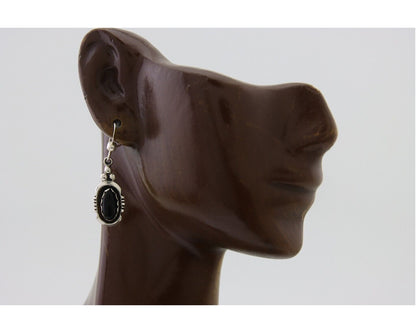 Navajo Dangle Earrings 925 Silver Natural Black Onyx Native American C.80's