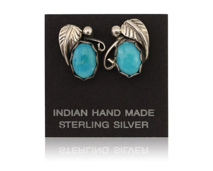 Navajo Handmade Earrings 925 Silver Natural Turquoise Native Artist C.80's