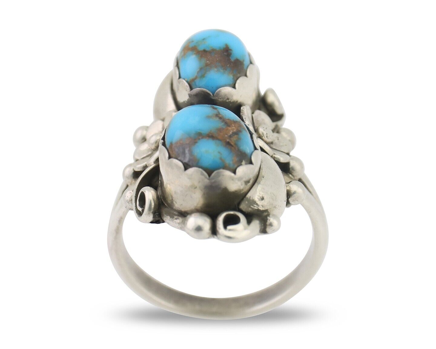 Navajo Ring 925 Silver Kingman Turquoise Native American Artist Signed JB C.80's