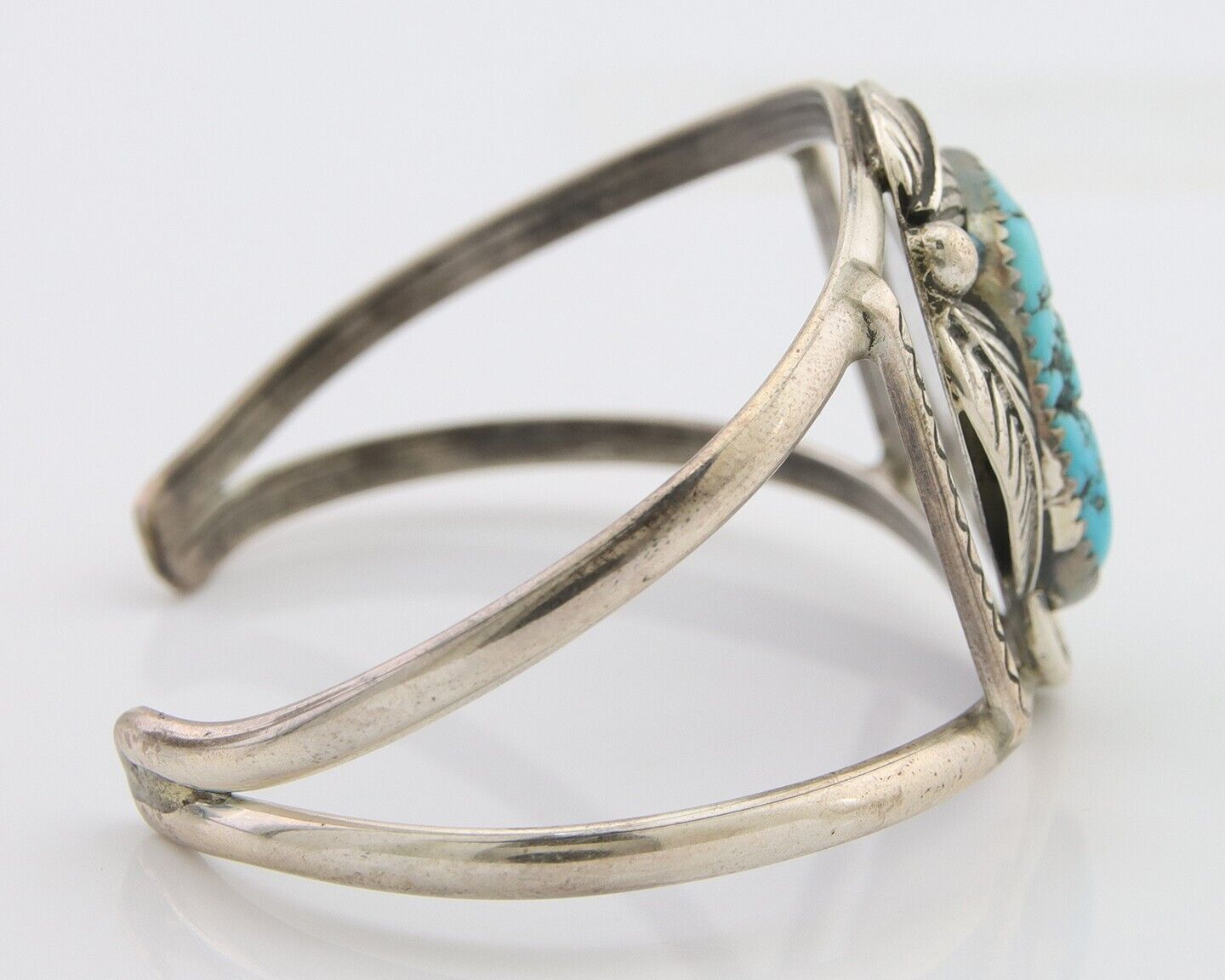 Navajo Bracelet 925 Silver Blue Nugget Turquoise Artist Signed AJ C.80's