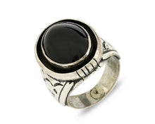 Navajo Artist Montoya Handmade Stamped Natural Onyx .925 Silver Ring