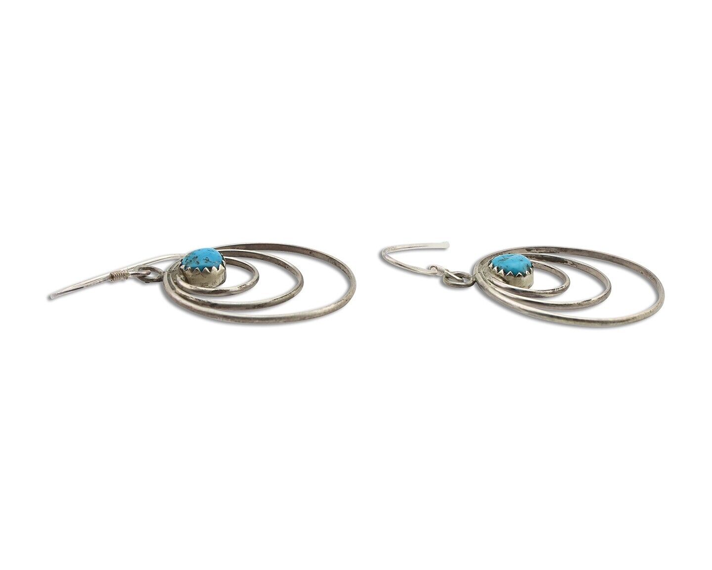 Navajo Dangle Handmade Earrings 925 Silver Blue Turquoise Native Artist C.80's