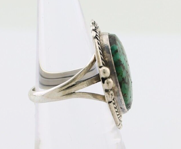 Navajo Ring 925 Silver Green Turquoise Signed William Denetdale 6.75 C.80's