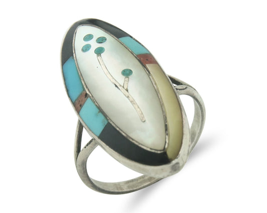 Vintage Zuni Ring 925 Sterling Silver Natural Gemstone Size 5.0
