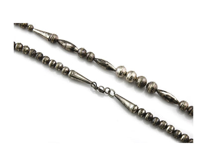 Navajo Bead Necklace Sterling Silver 8.0 mm wide 25 in long Circa 1980's