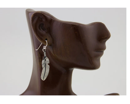 Navajo Feather Earrings 925 Silver Native American Artist C.80's